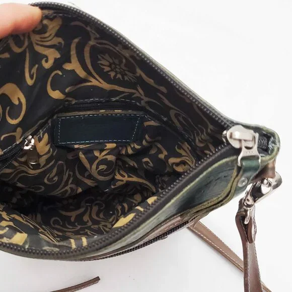 Leaders in Leather Skinny Crossbody Shoulder Bag Tote Cutout Tooled Leather - Picture 10 of 11